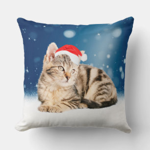 Eine süße Katze mit roter Santa-Mütze Weihnachten  Kissen