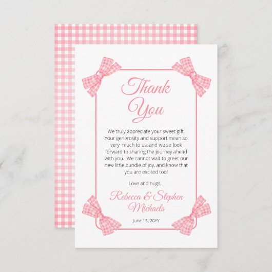 Eine süße kleine Baby Pink Bows Girl Baby Dusche Dankeskarte (Vorne/Hinten)