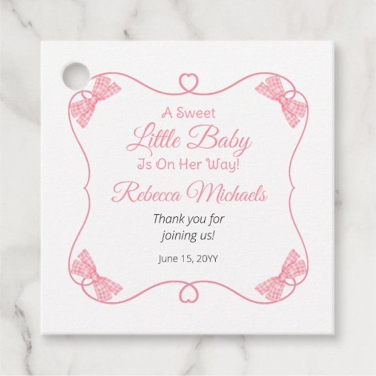 Eine süße kleine Baby Pink Bows Girl Baby Dusche Geschenkanhänger (Vorderseite)