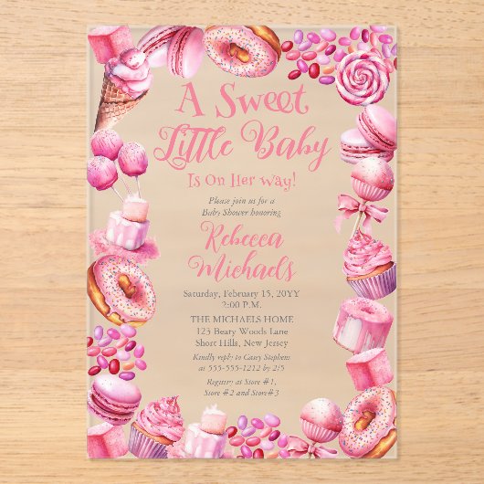 Eine süße kleine Babycreme-Rahmen-Girl-Babydusche Acryleinladungen (Vorderseite)