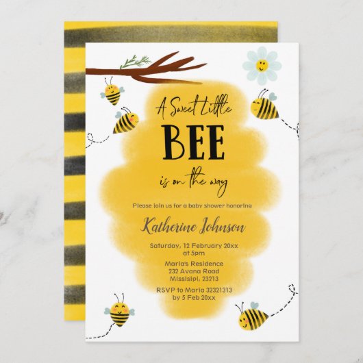 Eine süße kleine Biene ist unterwegs mit einer Bab Einladung (Vorne/Hinten)