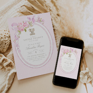 Eine süße kleine Erdnuss Floral Rosa Babyparty Einladung
