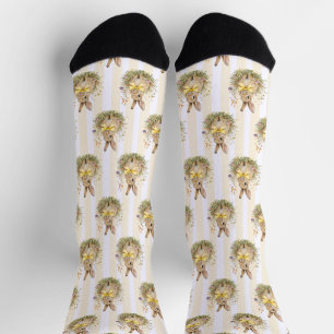 Eine süße kleine Florale Hasen-Gelb-Schleife-Baby- Socken