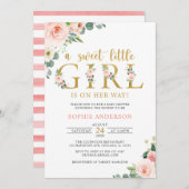 Eine süße kleine Girl Blush Gold Floral Baby Dusch Einladung (Vorne/Hinten)