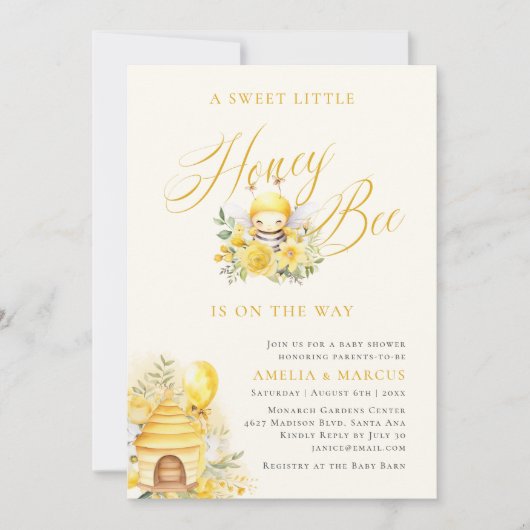 Eine süße kleine Honigbienendusche Einladung (Vorderseite)