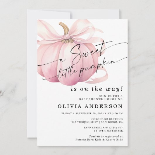 Eine süße kleine Kürbis Niedlich Pink Baby Dusche Einladung (Vorderseite)