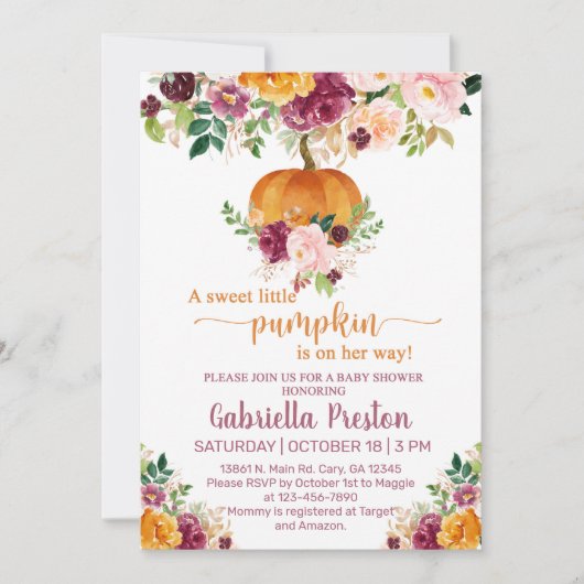 Eine süße kleine Kürbisdusche lädt ein. Einladung (Vorderseite)