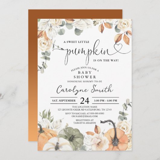 Eine süße kleine Kürbisfallen-Babydusche - Einladu Einladung (Vorne/Hinten)