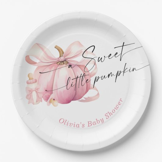 Eine süße kleine Kürbiskugel Pink Bow Babydusche Pappteller (Vorderseite)