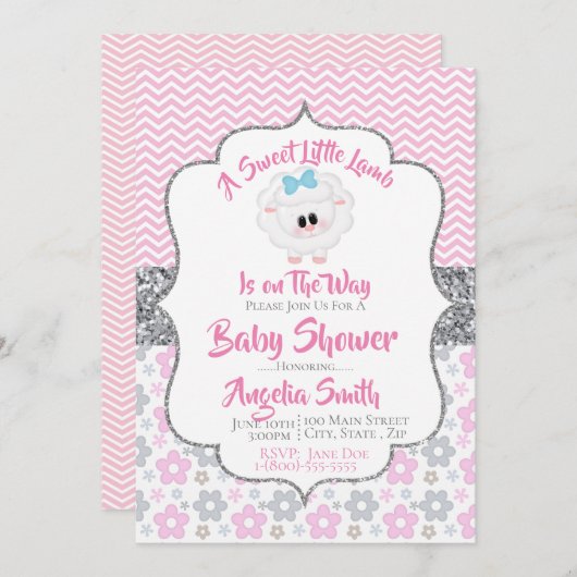 Eine süße kleine Lammdusche mit einer Einladung (Vorne/Hinten)