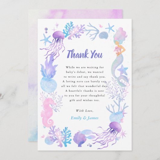 Eine süße kleine Meerjungfrau Pastel Girl Babydusc Dankeskarte (Vorne/Hinten)