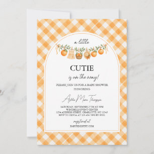 Eine süße kleine orange Gingham-Baby-Party Einladung