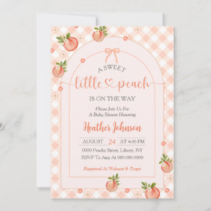 Eine süße kleine Pfirsich-Gingham-Baby-Party Einladung