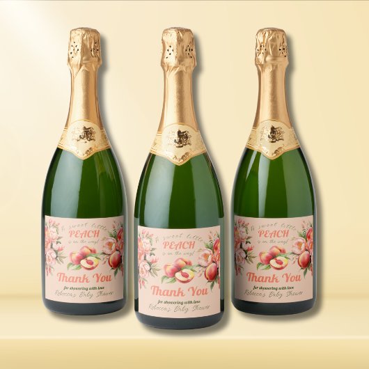 Eine süße kleine Pfirsichblütendusche Schaumweinetikett