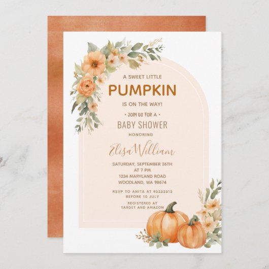 Eine süße kleine Pumpkin Herbst-Blumendusche Einladung (Vorne/Hinten)