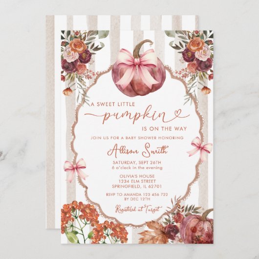 Eine süße Kleine Pumpkin Marsala Bow Babydusche Einladung (Vorne/Hinten)