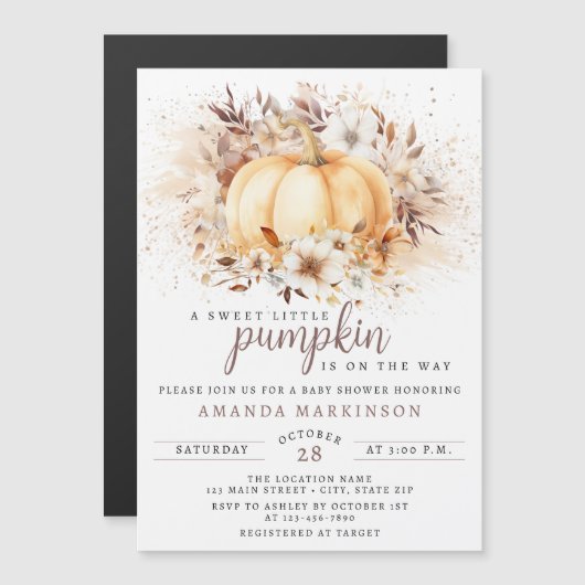 Eine süße, kleine Pumpkin-Neutral-Babydusche Magneteinladung (Vorne/Hinten)