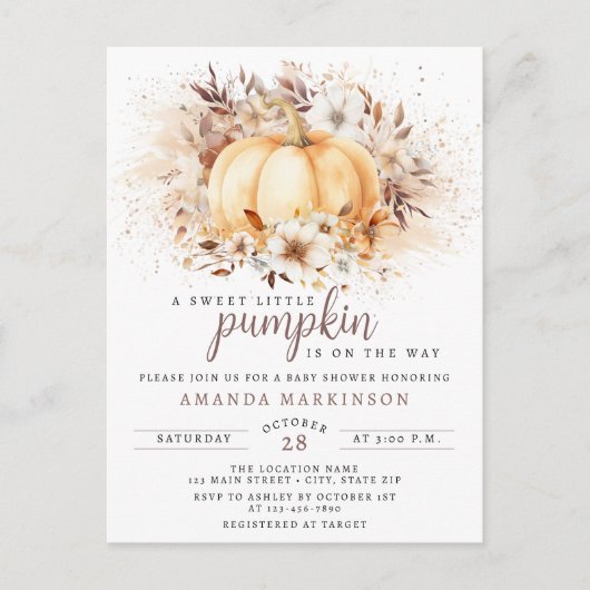 Eine süße, kleine Pumpkin-Neutral-Babydusche Postkarte (Vorderseite)