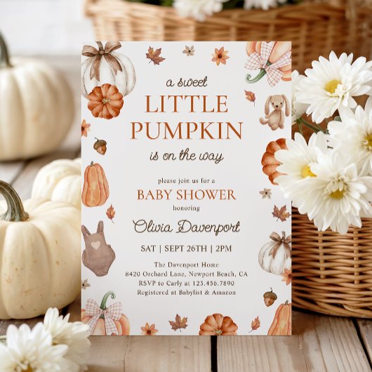 Eine süße kleine Pumpkin-Neutral-Fall-Baby-Dusche Einladung
