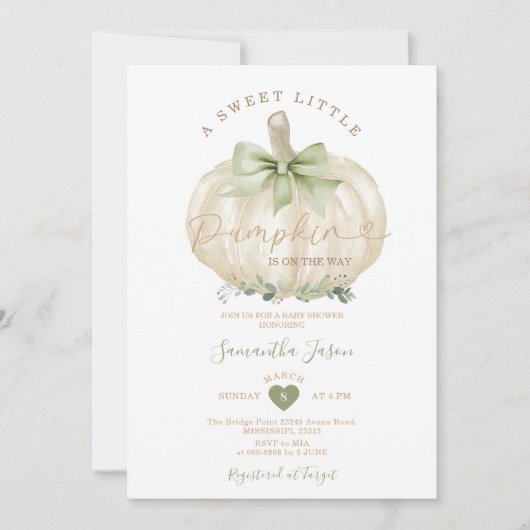 Eine süße kleine Pumpkin Niedliche grüne Babydusch Einladung (Vorderseite)