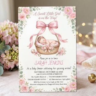 Eine süße kleine rosa Blumen-Babyparty Einladung