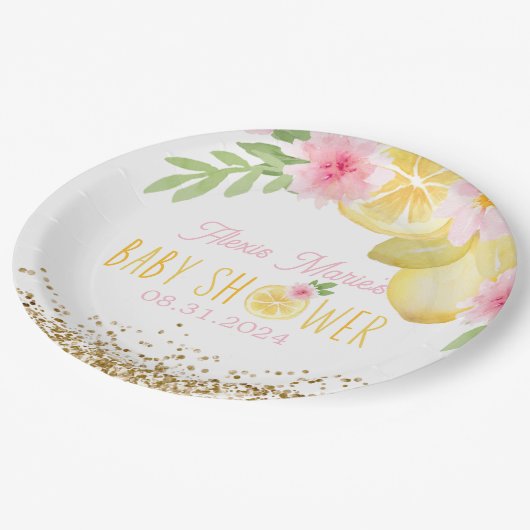 Eine süße kleine Zitronendusche Pappteller (Schrägansicht)