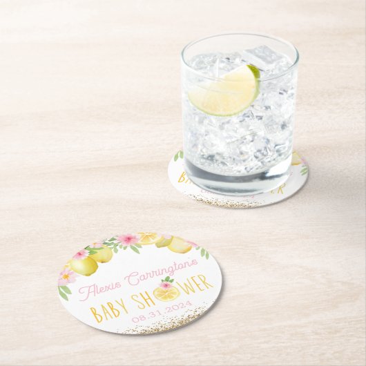 Eine süße kleine Zitronendusche Runder Pappuntersetzer (Vor Ort)