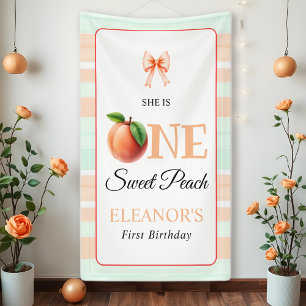 Eine süße Pfirsich Erste Geburtstag Wasserfarbe St Banner