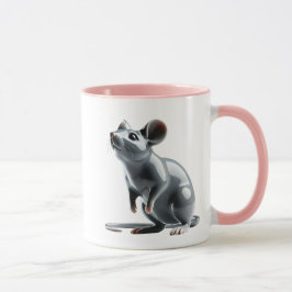 Eine süße Porzellanmaus mit Reflektion. Tasse