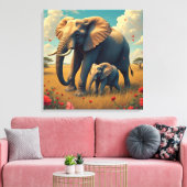 Eine süße Sentimental-Mama und ein Baby-Elefant Leinwanddruck (Insitu (Wohnzimmer))