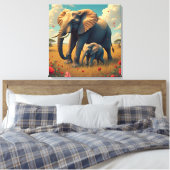 Eine süße Sentimental-Mama und ein Baby-Elefant Leinwanddruck (Insitu (Schlafzimmer))