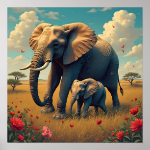 Eine süße Sentimental-Mama und ein Baby-Elefant Poster