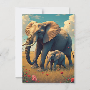 Eine süße Sentimental-Mama und ein Baby-Elefant Postkarte