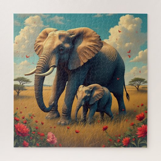 Eine süße Sentimental-Mama und ein Baby-Elefant Puzzle (Vertikal)