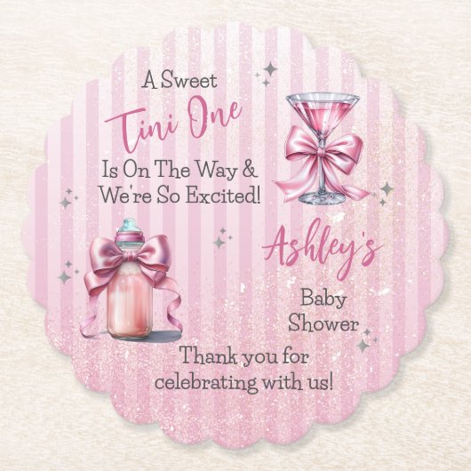 Eine süße Tini-One-Pink-Coquette-Girl-Babydusche Untersetzer (Vorderseite)