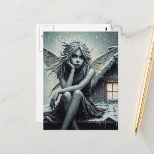 Eine süße, verärgerte Winterfee Postkarte (Vorderseite/Rückseite Beispiel)