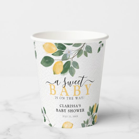 Eine Sweet Baby Watercolor Lemon Babydusche Pappbecher (Rückseite)