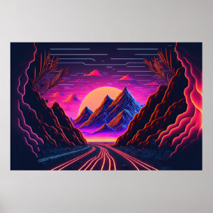 Eine Synthwave-Reise durch die Berge Poster