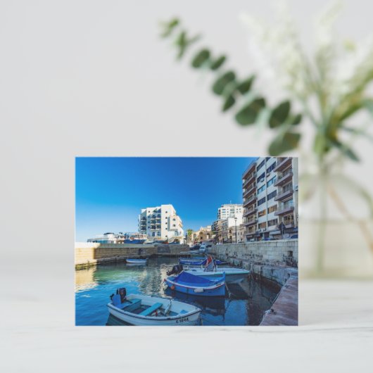 Eine Szene aus Gillieru Harbor, Malta Holiday Card Postkarte (Stehend Vorderseite)