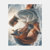 Eine Szene des Mitgefühls mit Jesus und Pferd Fleecedecke (Vorderseite)
