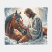 Eine Szene des Mitgefühls mit Jesus und Pferd Fleecedecke (Vorderseite (Horizontal))