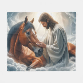 Eine Szene des Mitgefühls mit Jesus und Pferd Fleecedecke