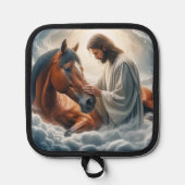 Eine Szene des Mitgefühls mit Jesus und Pferd Topflappen (Vorderseite)