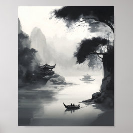 Eine Szene, die eine chinesische Landschaft und ei Poster