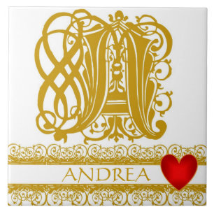 Eine Tablette mit Monogramm Name Gold Spitzen Rote Fliese