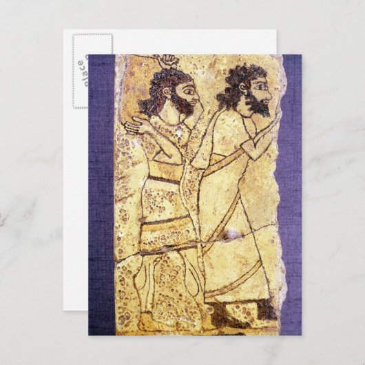 Eine Tafel mit zwei Männern, die laufen Postkarte (Vorne/Hinten)