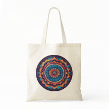 Eine Tasche mit einem kühnen, farbigen Mandala-Mus