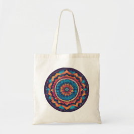 Eine Tasche mit einem kühnen, farbigen Mandala-Mus