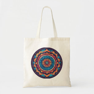 Eine Tasche mit einem kühnen, farbigen Mandala-Mus