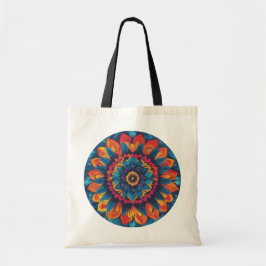 Eine Tasche mit kühnen, farbigen Mandala-Mustern